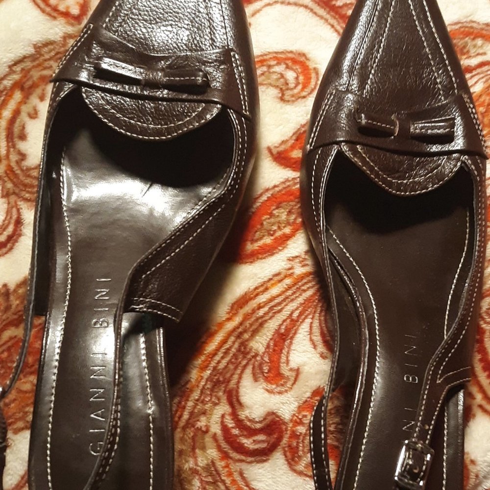 Gianna Bini Dark Brown Leather Slingback Mule Shoe